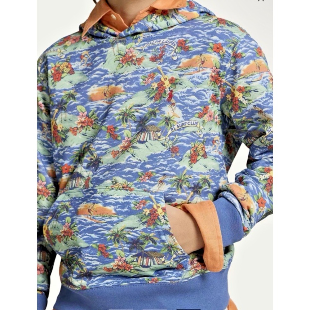 Polo Ralph Lauren Boy Size Large 14-16 Tropical French Terry Hoodie & Shorts Set